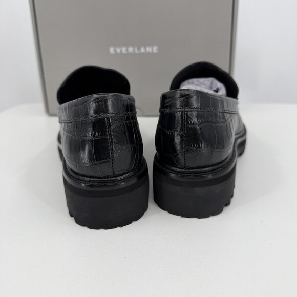 Everlane The Lug Loafer in Black Crocodile Leather size 7 Women's Chunky Heel - Picture 5 of 9